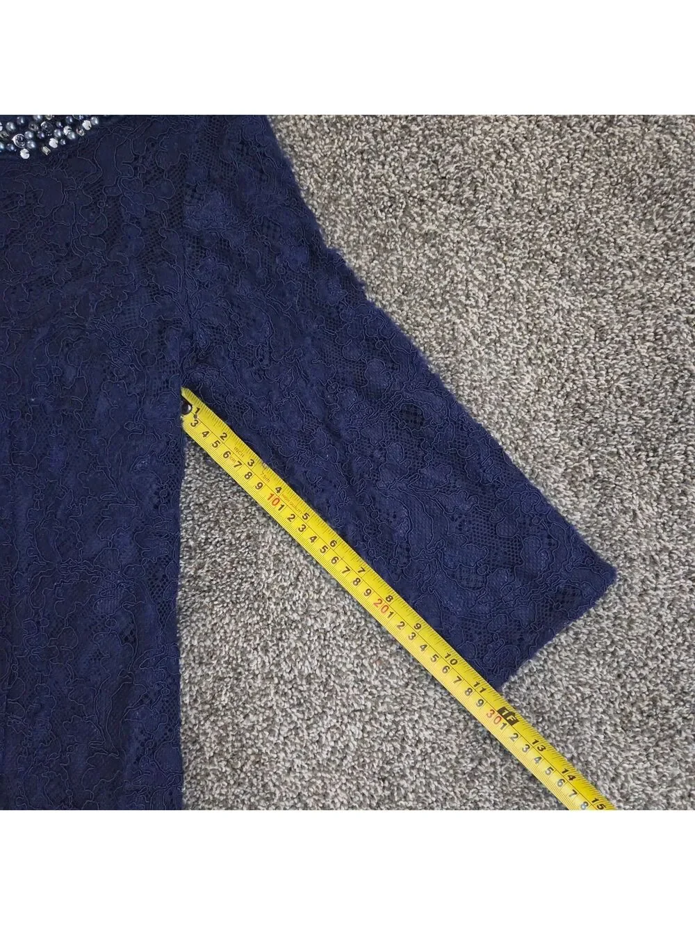 Alex Evenings Navy Blue Lace Embellished Neckline Cocktail Dress Size 12